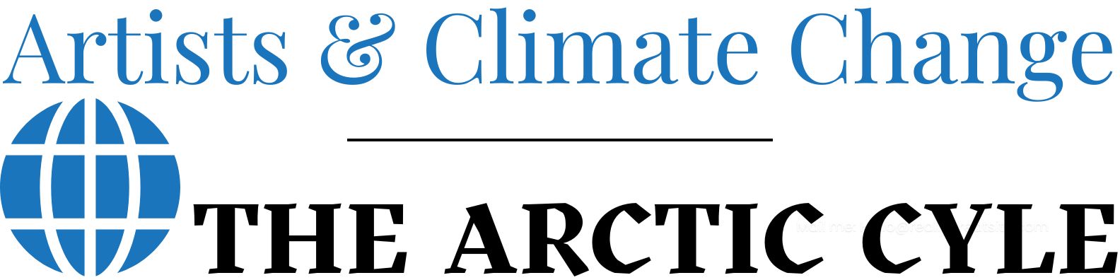Text: Artists & Climate Change logo in blue on white background