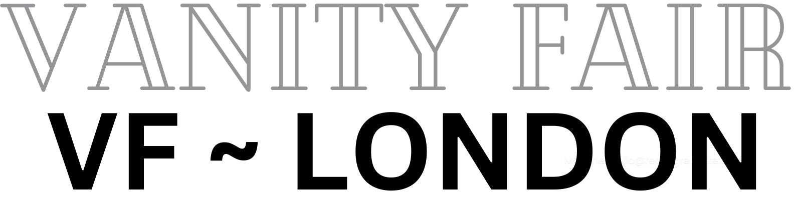 Text Vanity Fair VF London black and gray text on white background