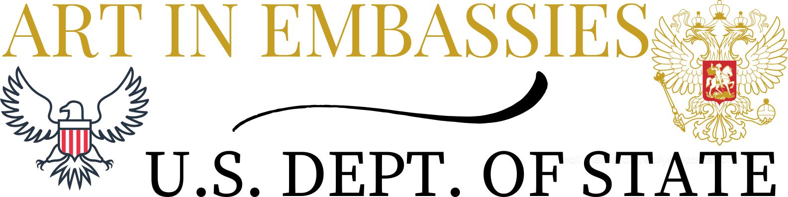 Text: art in embassies sponsored by the U.S. Department of State gold and black on white background