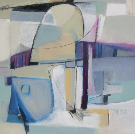soft white pale green light blue abstract shapes oil painting on canvas created by artist danielle nelisse